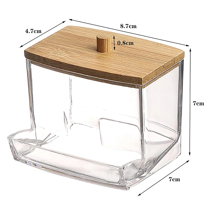 아크릴 대나무 뚜껑 면봉 보관 홀더 상자 휴대용 투명 메이크업 면 패드 화장품 용기 쥬얼리 주최자
