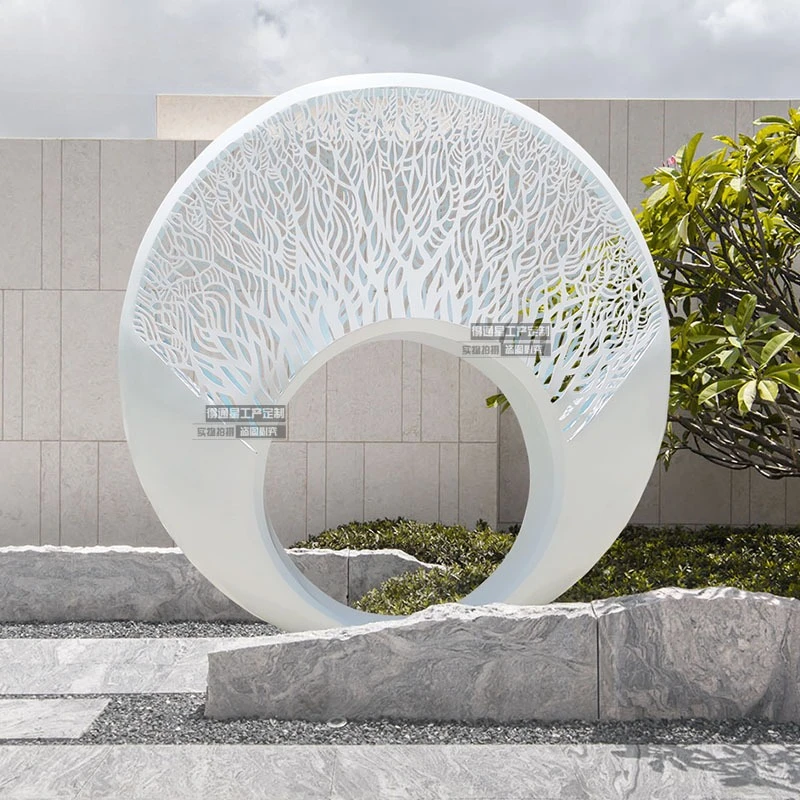 Outdoor garden landscape circular abstract hollow stainless steel metal sculpture real estate real estate community art customiz