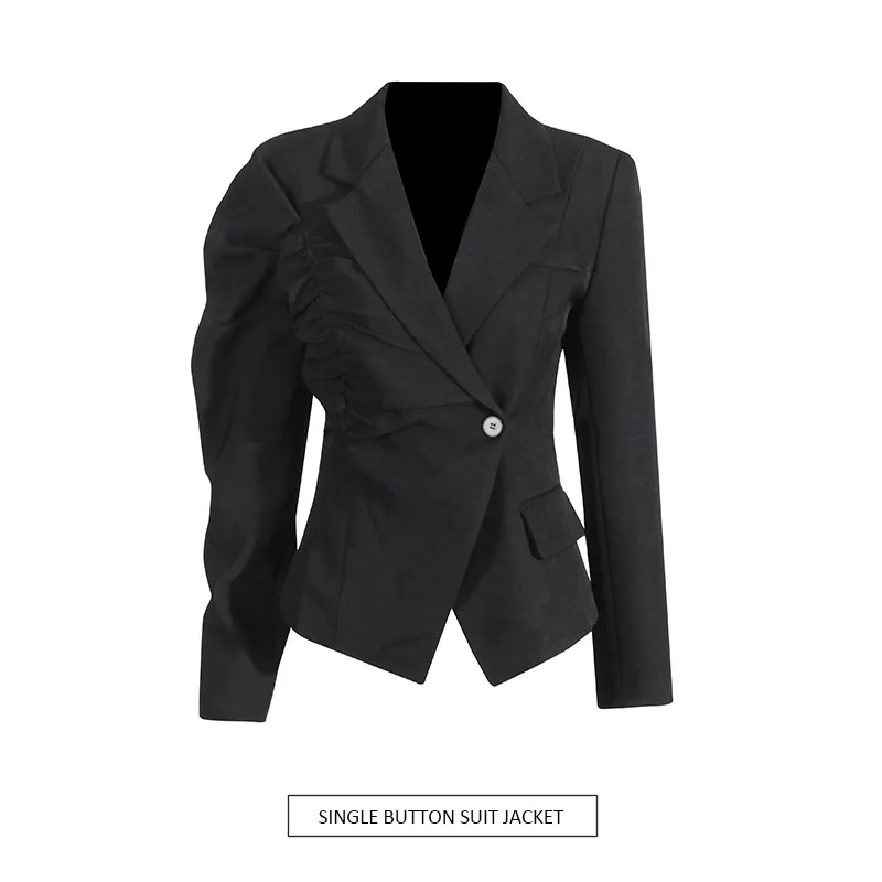 

European and American irregular suit women's 2025 summer new silhouette pleated temperament single-grain buckle high-end suit ja
