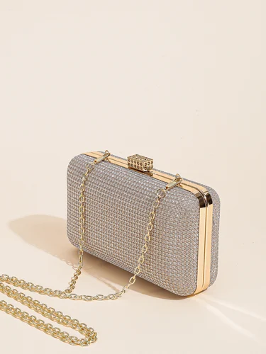 1 bolso de mano de noche brillante plateado para mujer, bolsos de mano formales con diamantes de imitación para fiesta, bolsos de boda, bolsos para graduación
