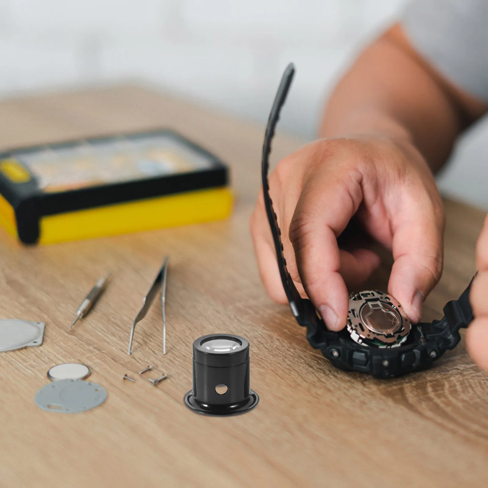 

1Set 10X Magnifier for Watch Repairing Resin Steel Material Hands-Free Loupe with Polished Edge Comfortable Wear Magnifier Kit