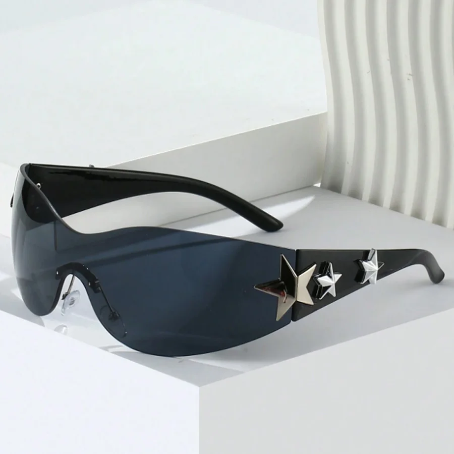 Star Wrap Around Decorative Large Frame Fashion Sunglasses Ladies Y2K Style Cool Summer Party Glasses Men