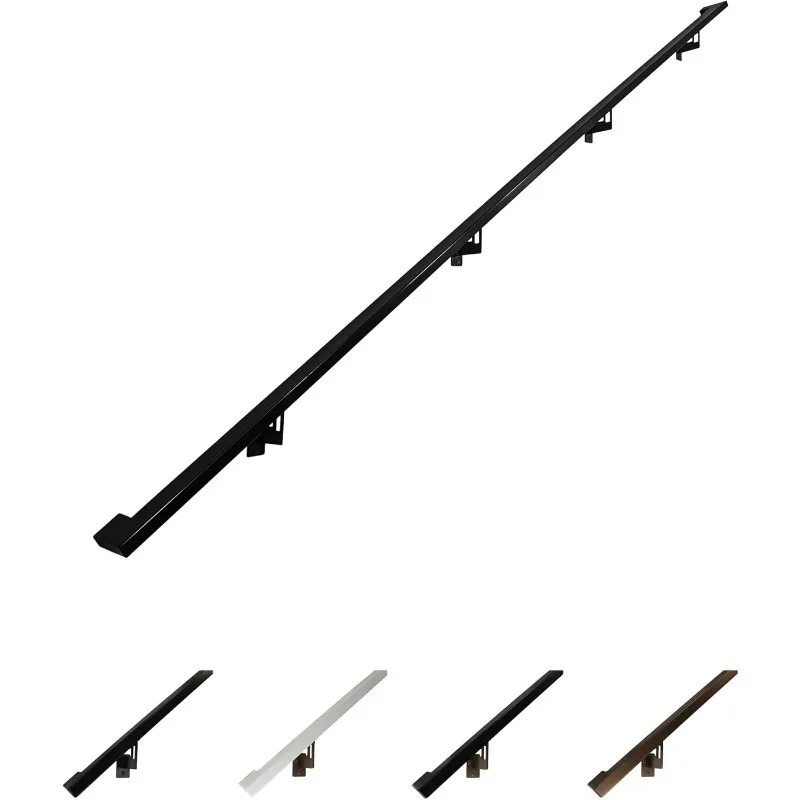 

Modern Aluminum Handrail Grab Bar Kit, Adjustablets Included, Returns to Wall, Powder Coated Finish (Black, 8 Foot Handrail Set)