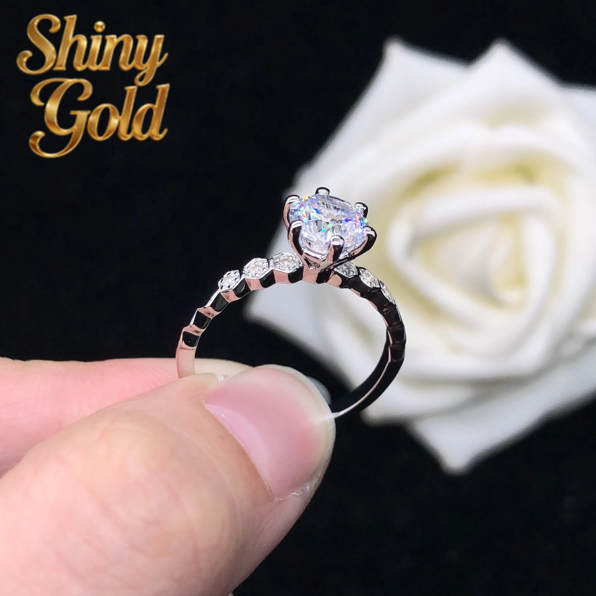 

Кольцо для помолвки ShinyGold Pretty с муассанитом 0.5Ct 5.0mm D VVS1, из цельного белого золота 18K (AU750), ювелирное украшение для женщин, свадебное кольцо.