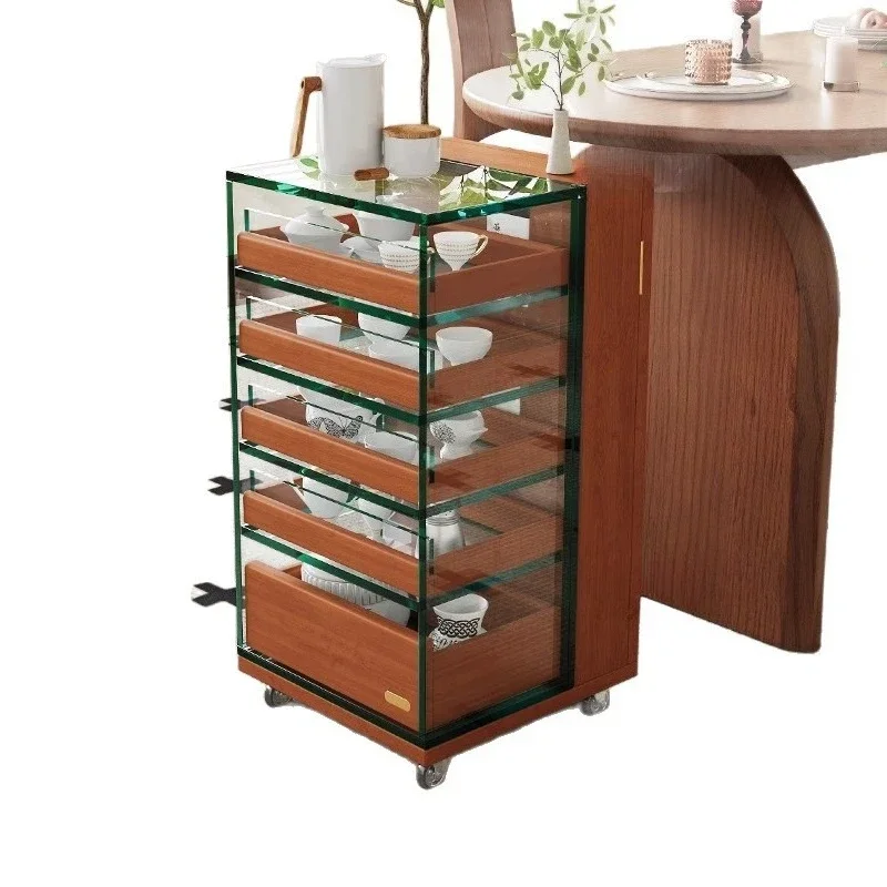 

Retro all solid wood glass tea locker removable multi-layer drawer home study display cabinet