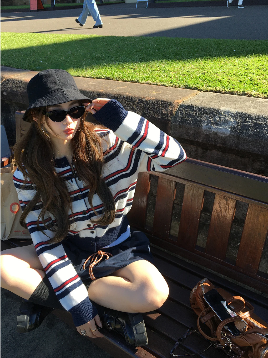 

Miu Series High nce College Sle Striped Knitwear Sweater Long Sve round Ne ort Coat for Women Ciwalk