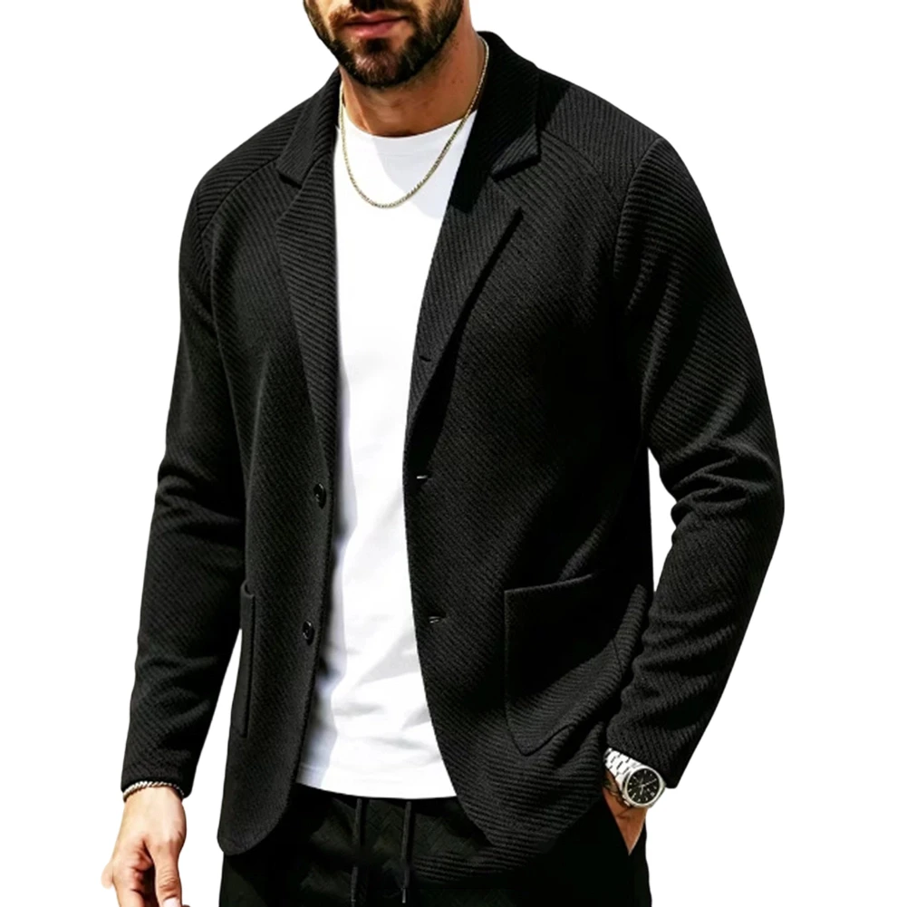 Knit Cardigan Jacket for Men Featuring Solid Color Design Button Front and Lapel Collar for Business Casual Outerwear