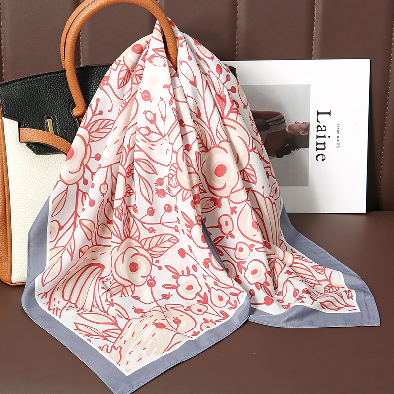70cm Design Hair Bands Square Scarves Fashion Print Satin Silk Scarf for Women Neckerchief Wrist Wraps Lady Ribbon Shawl Foulard