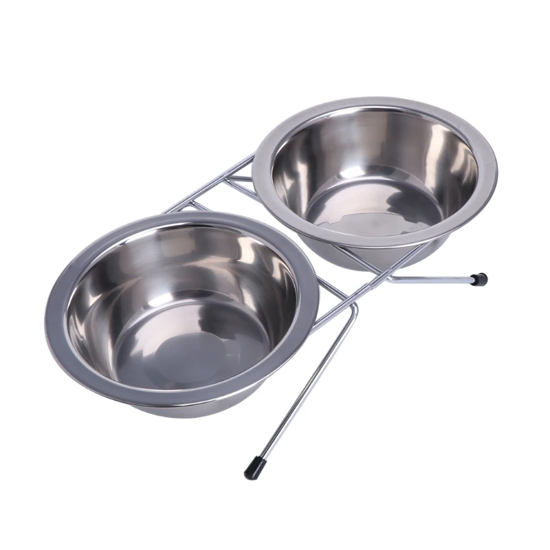 1PC Stainless Steel Double Pet Bowls Dog Water Non Slip Feeding Station