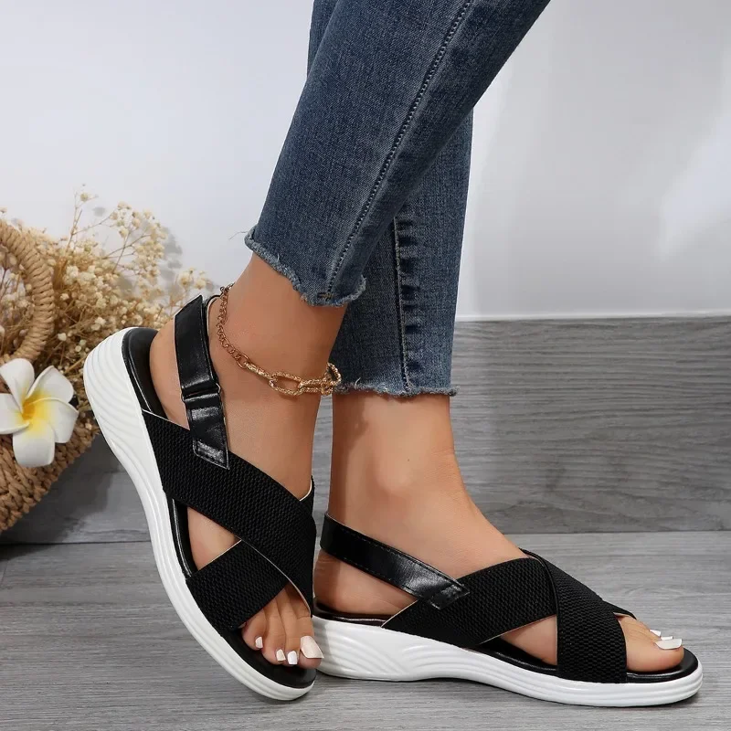 Sandały damskie 2024 letnie nowe damskie sandały solidne z wystającym palcem lekkie buty outdoorowe plażowe dla kobiet Zapatos De Mujer