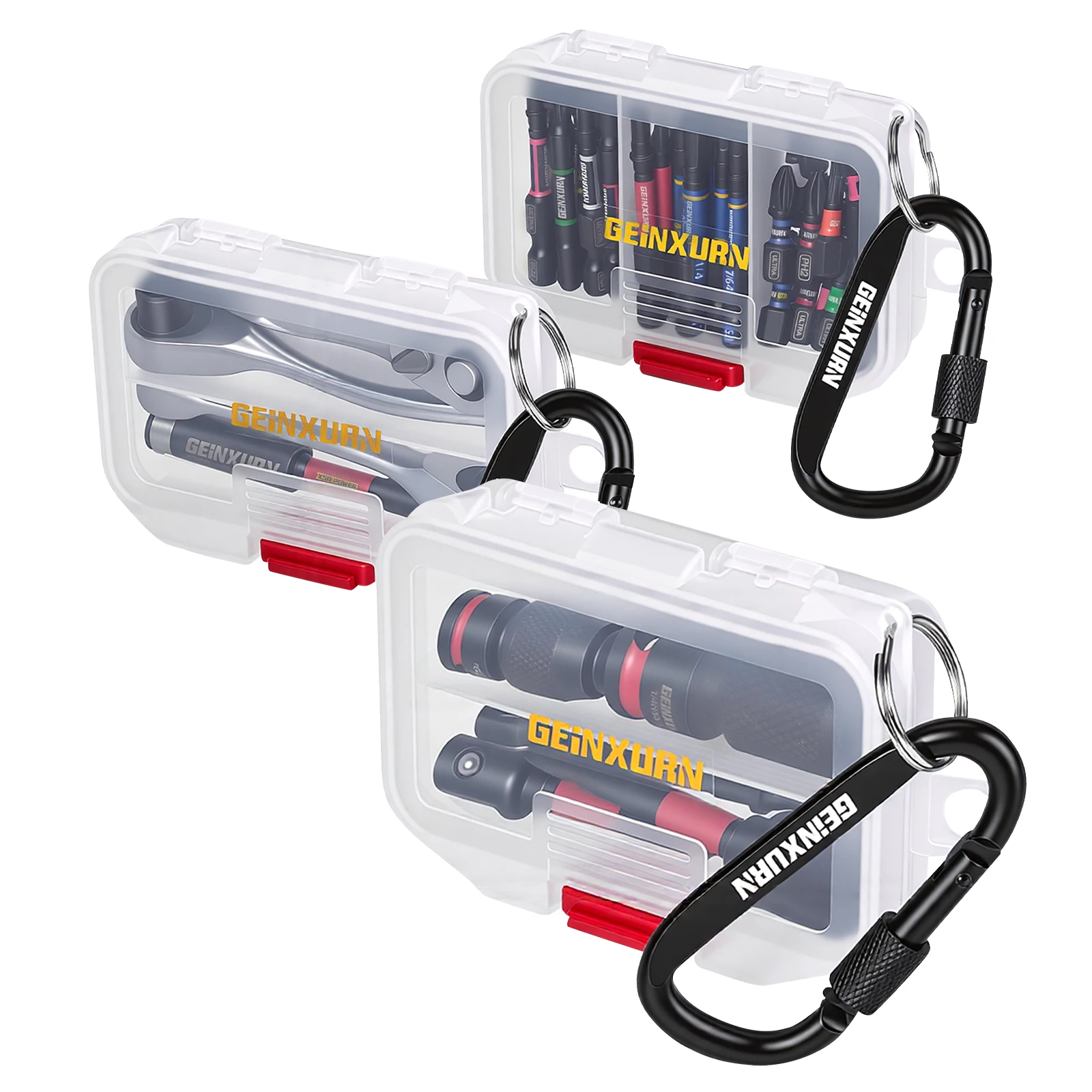 Geinxurn 53PCS Impact Power Bit Set, Dual Lock Carabiner, Clear PP Storage Case, Power Tools Kit for Auto Repair and Home Use