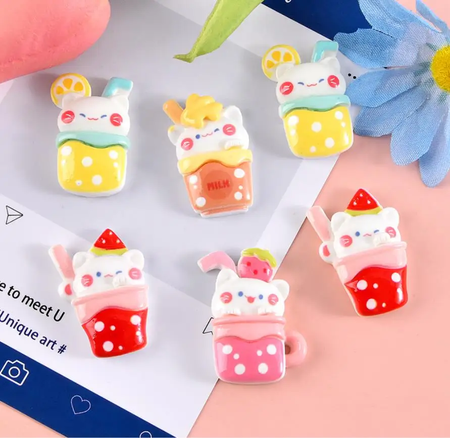 

100pcs Kawaii Cartoon Fruit Juice Milk Tea Flatback Resin Cabochons DIY Figurines & Miniatures Accessories Scrapbook Decor