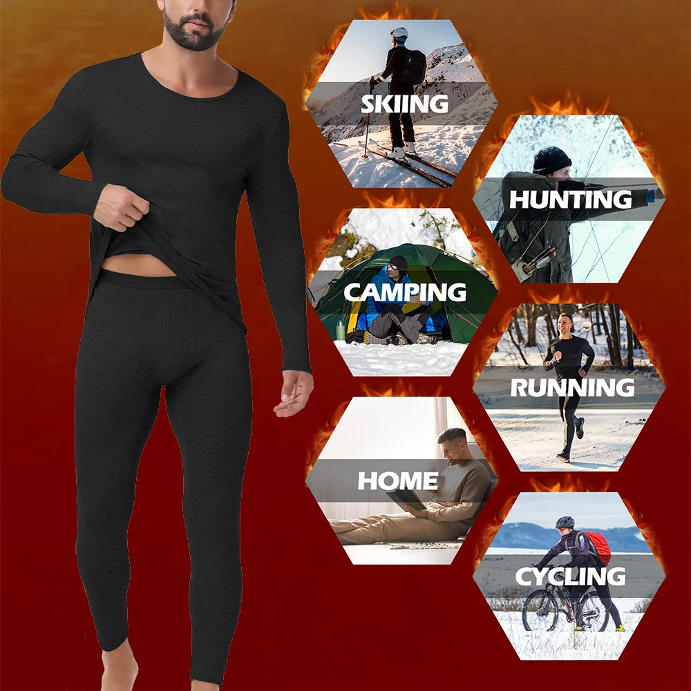 طقم ملابس داخلية حرارية للرجال مبطن بالصوف، طبقة أساسية طويلة دافئة من Johns، الجزء العلوي من الأسفل لتدفئة الطقس البارد والشتاء ​