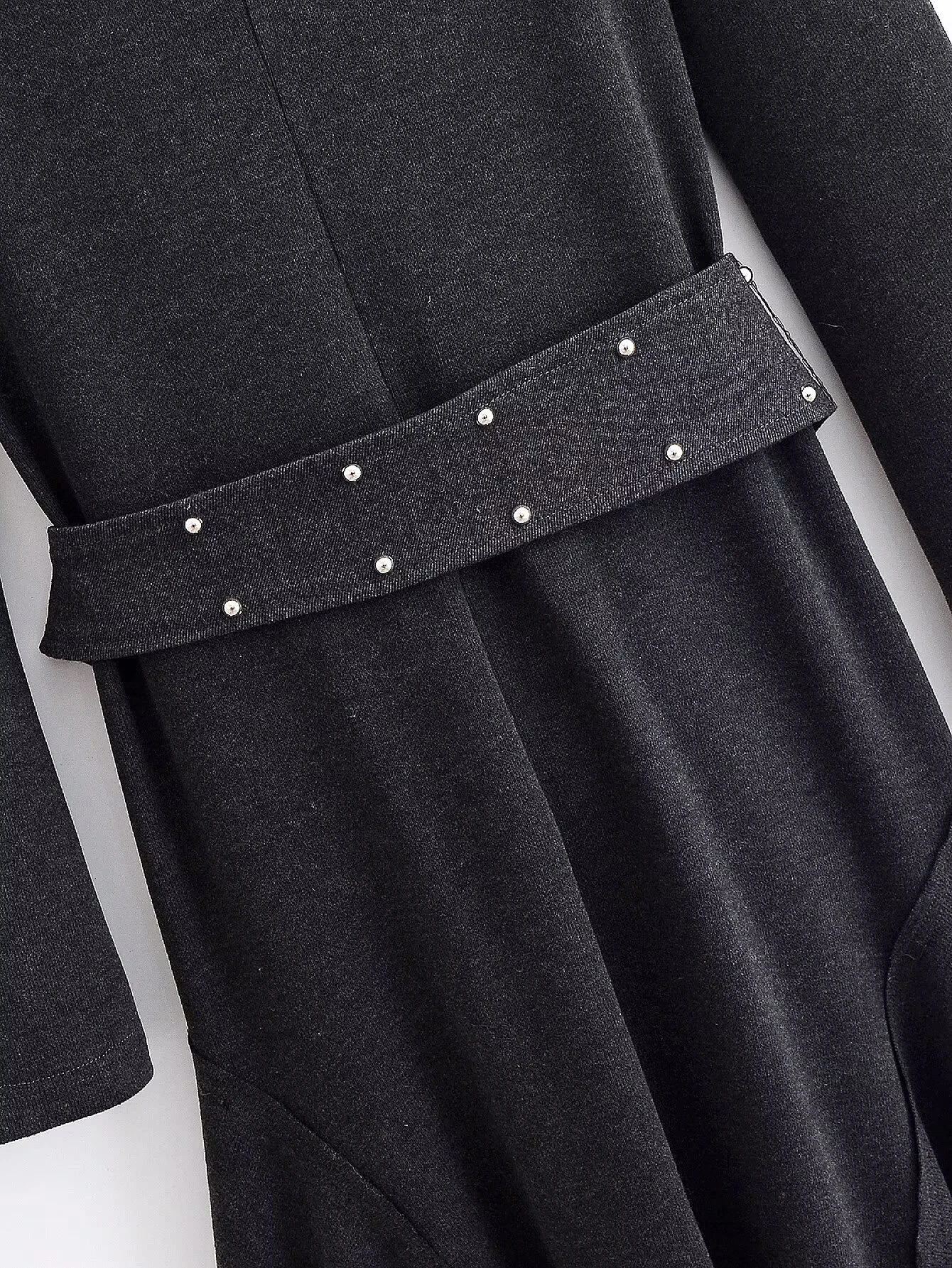 ZERAINS 2025 فستان نسائي شتوي جديد برقبة دائرية وأكمام طويلة وحزام مثبت غير متماثل فستان فلوت للتخسيس #5