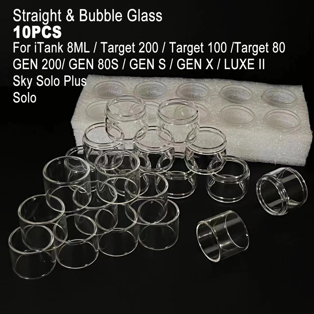 10PCS Straight Bubble Fat Glass Tube Normal For iTank Target 200 100 80 GEN 200 80S X S LUXE II Glass Decoration Container