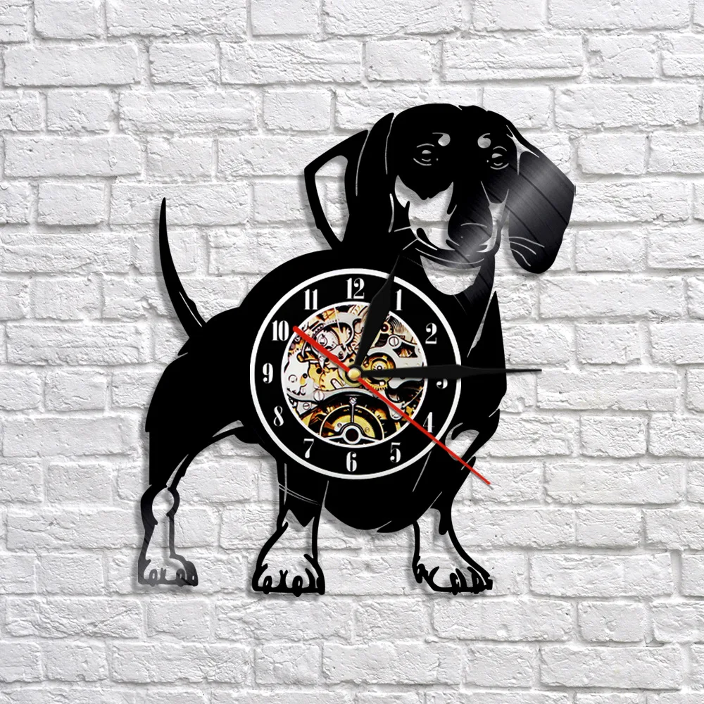 

Simple Modern Vinyl Clock Cute Pet Puppy Dog Series Record Wall Clock Animal Bulldog Chihuahua Shape Wall Watch Home Decoration