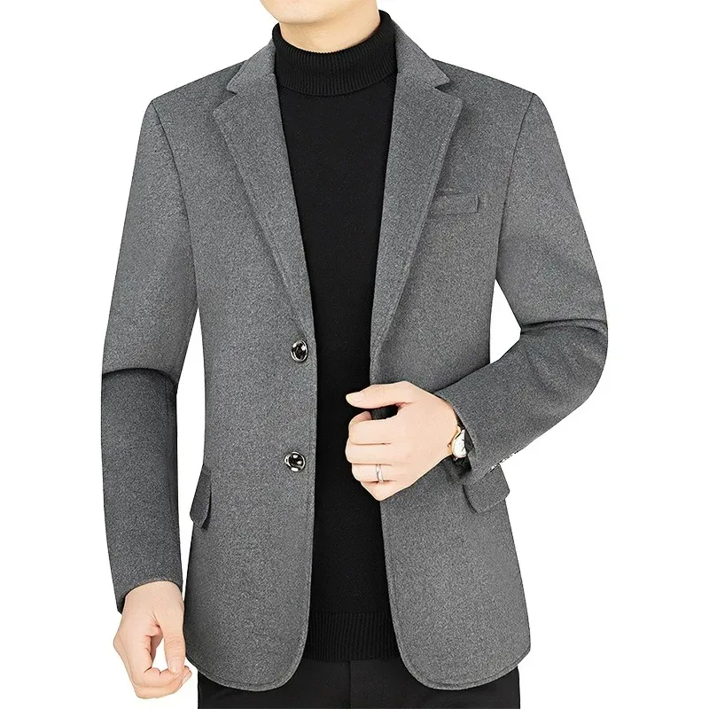 

2026 Autumn Winter Man Blazer Simple Solid Color Business Casual Male Suit Coat Turn Down Collar Long Sleeve Men Outerwear