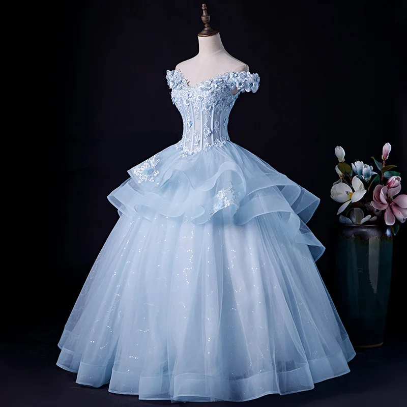 Wakuta Blue Elegant Sexy Wedding Party Gowns A-Line Strapless Celebrity Dress Appliques Lace Special Occasion Robes Du Soir 2024