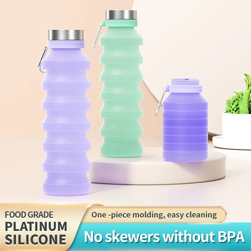 Collapsible Water Bottles Silicone Foldable Portable Water Bottle,BPA-Free, Leakproof Reusable for Camping Hiking Cycling Sports view 4