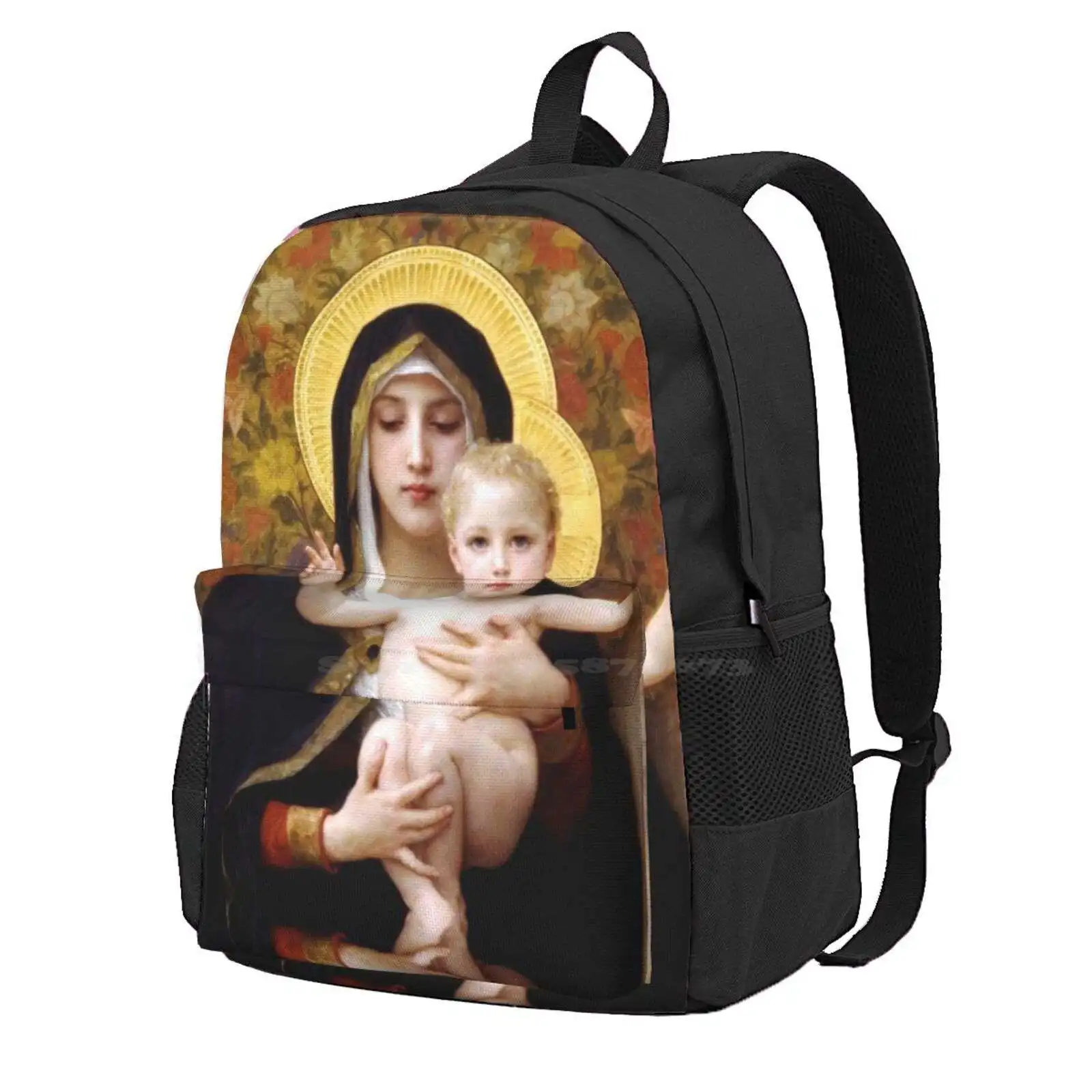 

Our Lady: Virgin Of The Lilies, Bouguereau Hot Sale Schoolbag Backpack Fashion Bags Virgin Of The Lilies Bouguereau Saint Mary