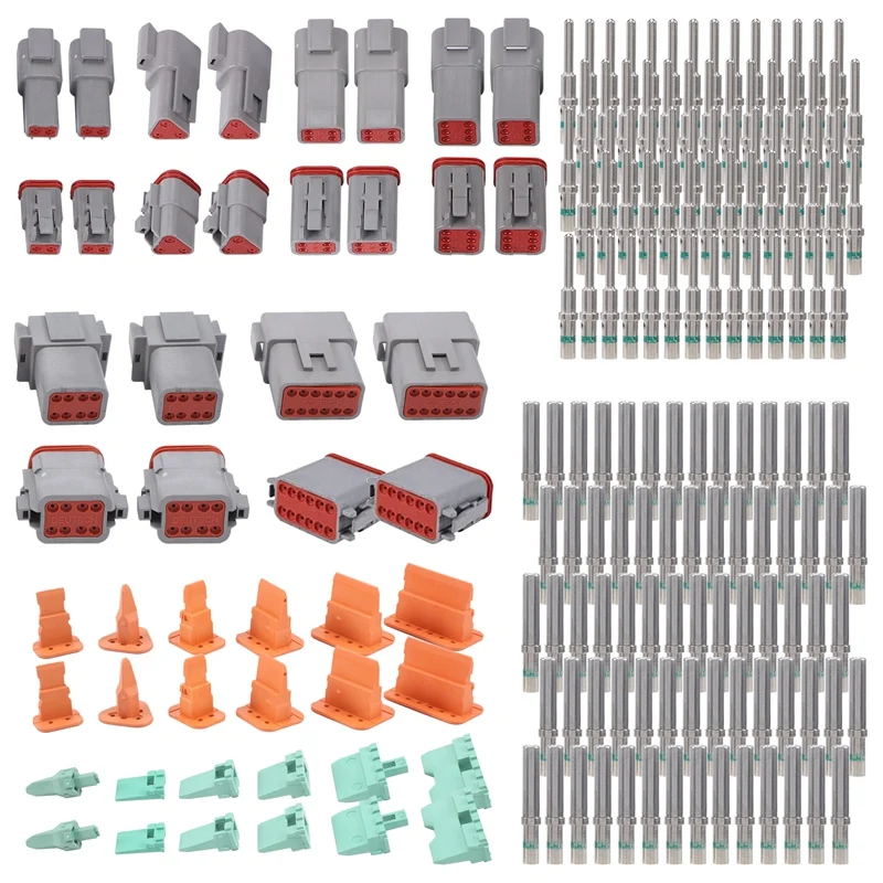 

188PCS Deutsch DT Gray Connector Kit with 16 Solid Contacts in 2,3,4,6,8 and 12 Pin Configurations,Automotive Connectors