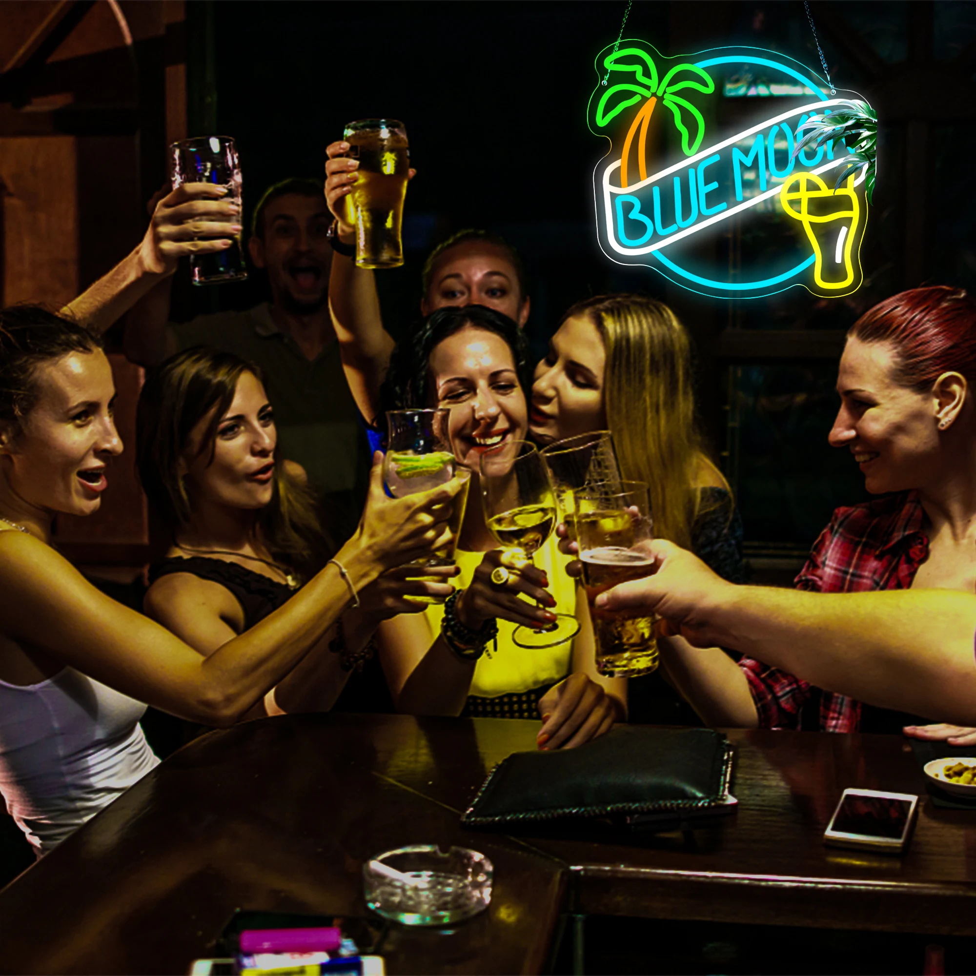 البيرة النيون لتزيين الحائط عكس الضوء النيون تضيء تسجيل للرجل الكهف الأزرق Led علامات الأعمال مناسبة لبار مخزن بيسترو #4