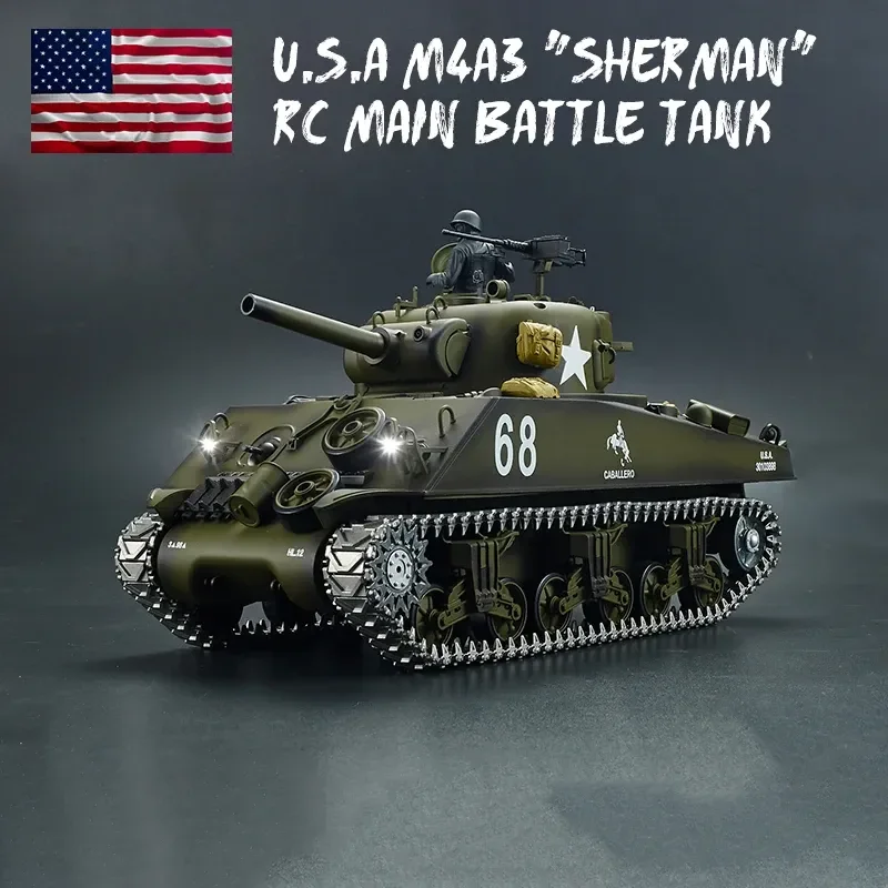 Henglong 3898-1 Metal US M4A3 tanque de batalla principal RC modelo US Sherman 1:16 simulación de batalla juguetes de Control remoto Coche