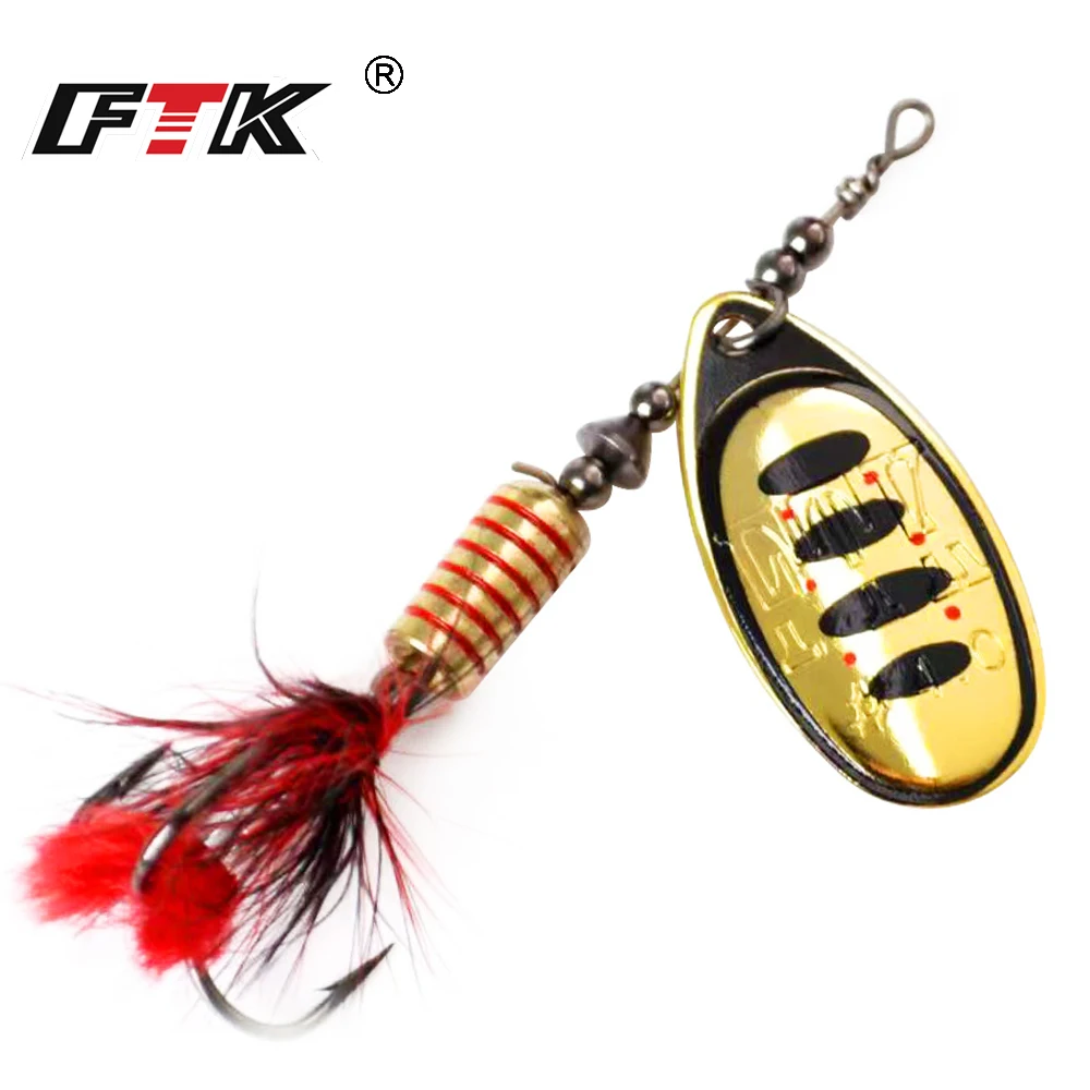 FTK 1pc Spinner Bait 7.5g 12g 17.5g Hard Spoon Bass Lures Metal Fishing Lure With Feather Treble Hooks For Pike Fishing