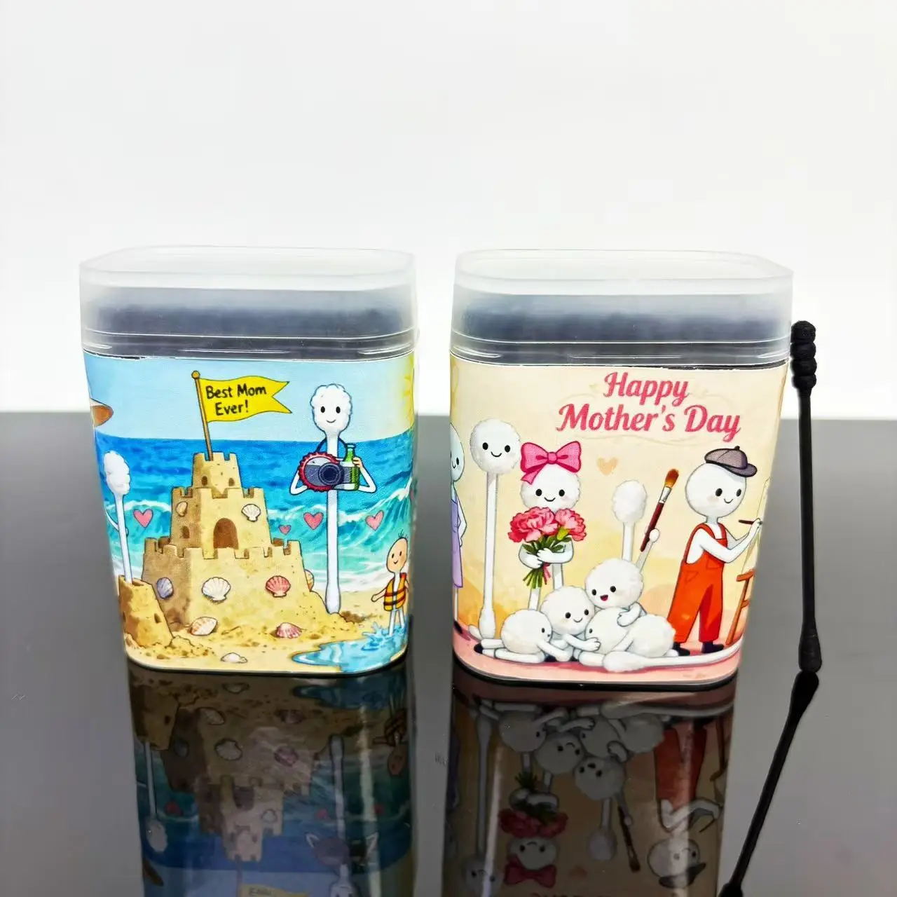 200 قطعة/400 قطعة عيد الأم تحت عنوان مزدوجة نهاية مسحات القطن دوامة مستديرة الإبداعية عيد الأم عنصر أعواد قطنية العصي