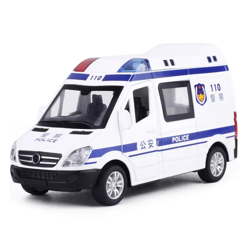 1:32 Ambulance politieauto Model Auto Speelgoed Legering Diecast Voertuig Deuren Geopend Rubberband Geluid Licht Trek Kid Gift
