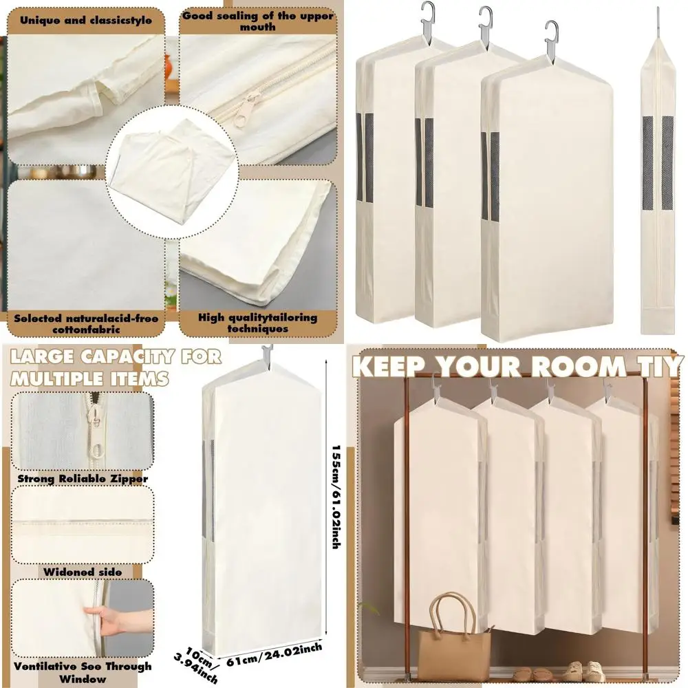 

Pure Cotton Hanging Garment Bags, 24x61 Inch, Breathable Suit & Dress Storage Covers for Closets