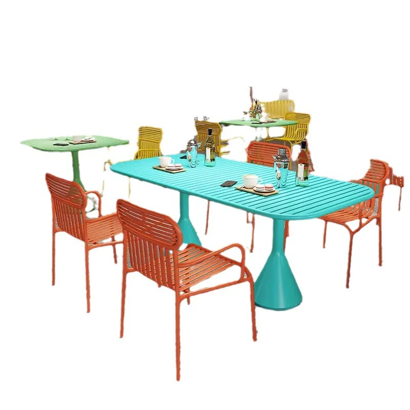 

Table and chair combination bar Outdoor wrought iron courtyard Open-air Internet celebrity milk tea shop