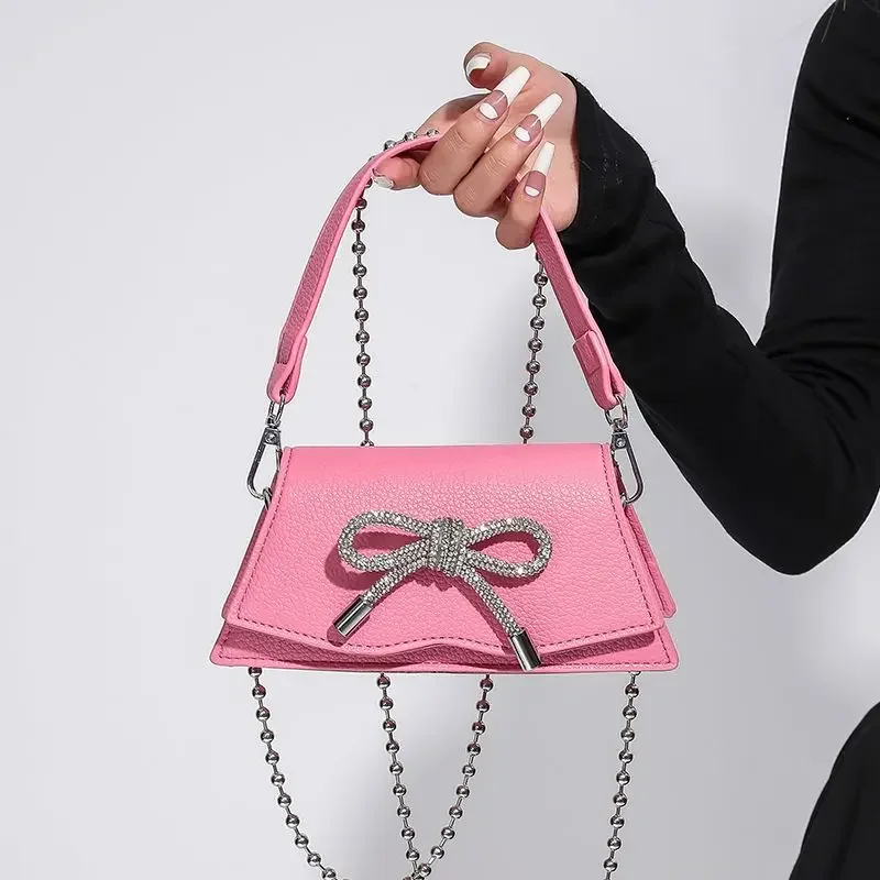 Fashion design chain crossbody bag for women's Brand luxury new versatile bow shoulder bag Gentle lovely handbag mobile wallet