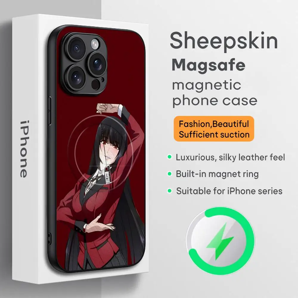 Kakegurui شعبية أنيمي قضية الهاتف آيفون 17 16 15 14 13 12 11 زائد برو ماكس الراقية الفاخرة Magsafe جلد الغنم