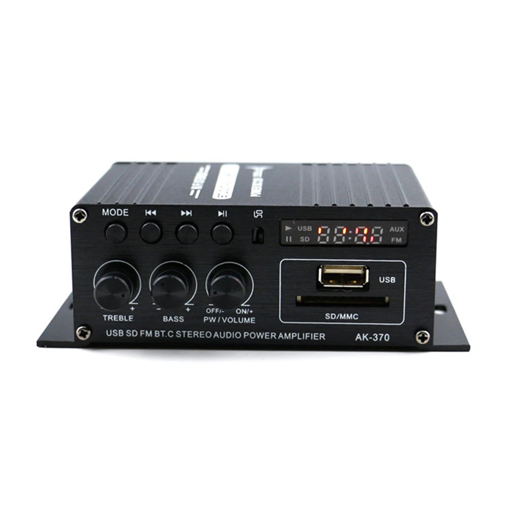 AK-370 Bluetooth-compatible Amplifier 2.0 Channel Power Amplifier DC 12V Digital Audio Amplifiers Mini HIFI Stereo USB OTG Input