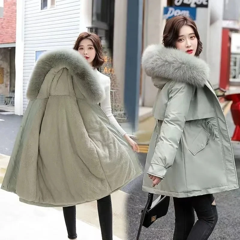 Winter New Korean Edition Loose Thicken Cotton Jacket Women's Big Fur collar Hooded Coat Female