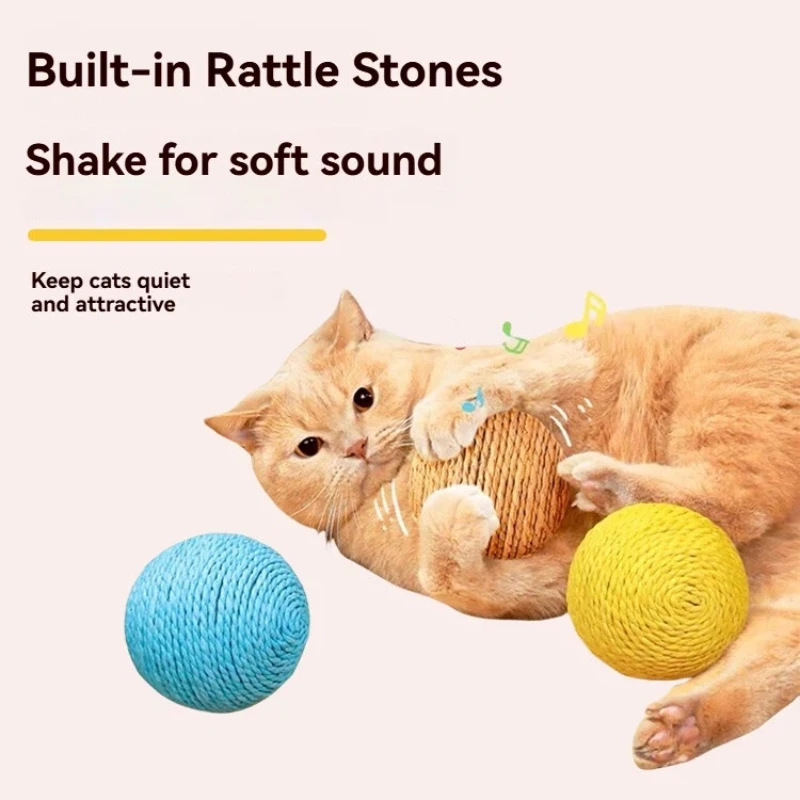 Large Sisal Paper Rope Cat Toy Ball Bite Resistant Sound Cat Ball, Interactive Kitten Self Play Chew Toy for Indoor Cats - view 5