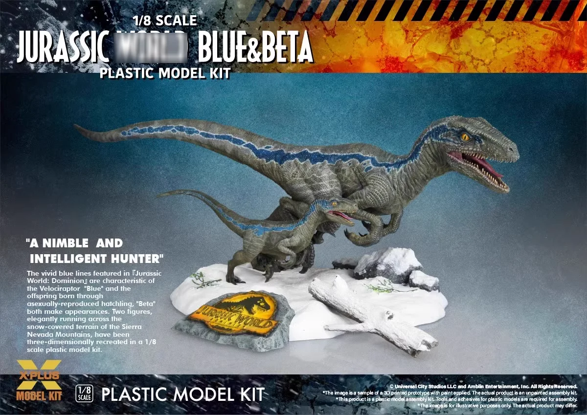 X-PLUS 1/8 Jurassic Dinosaur Velociraptor BLUE&BETA 411-200143TP Assembly Figure Model Toys