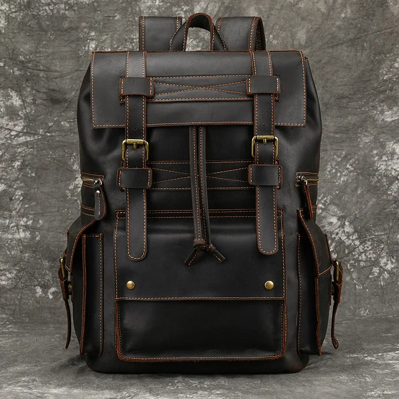 Najwyższej klasy skórzany męski plecak podróżny luksusowy skórzany plecak szkolny Weekender Bagpack prawdziwi mężczyźni torba męska 17 "torba na laptopa