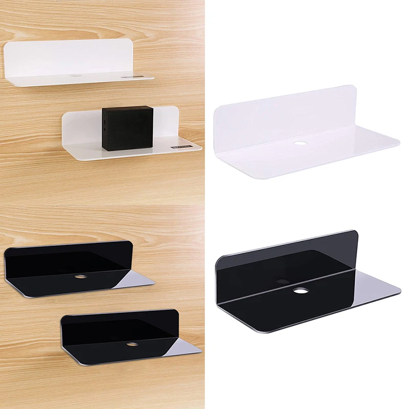 1pc Acrylic Floating Wall Shelves Speaker Adhesive Display Shelf Rack with Hole for Cell Phones Toy Cameras Home Accessories