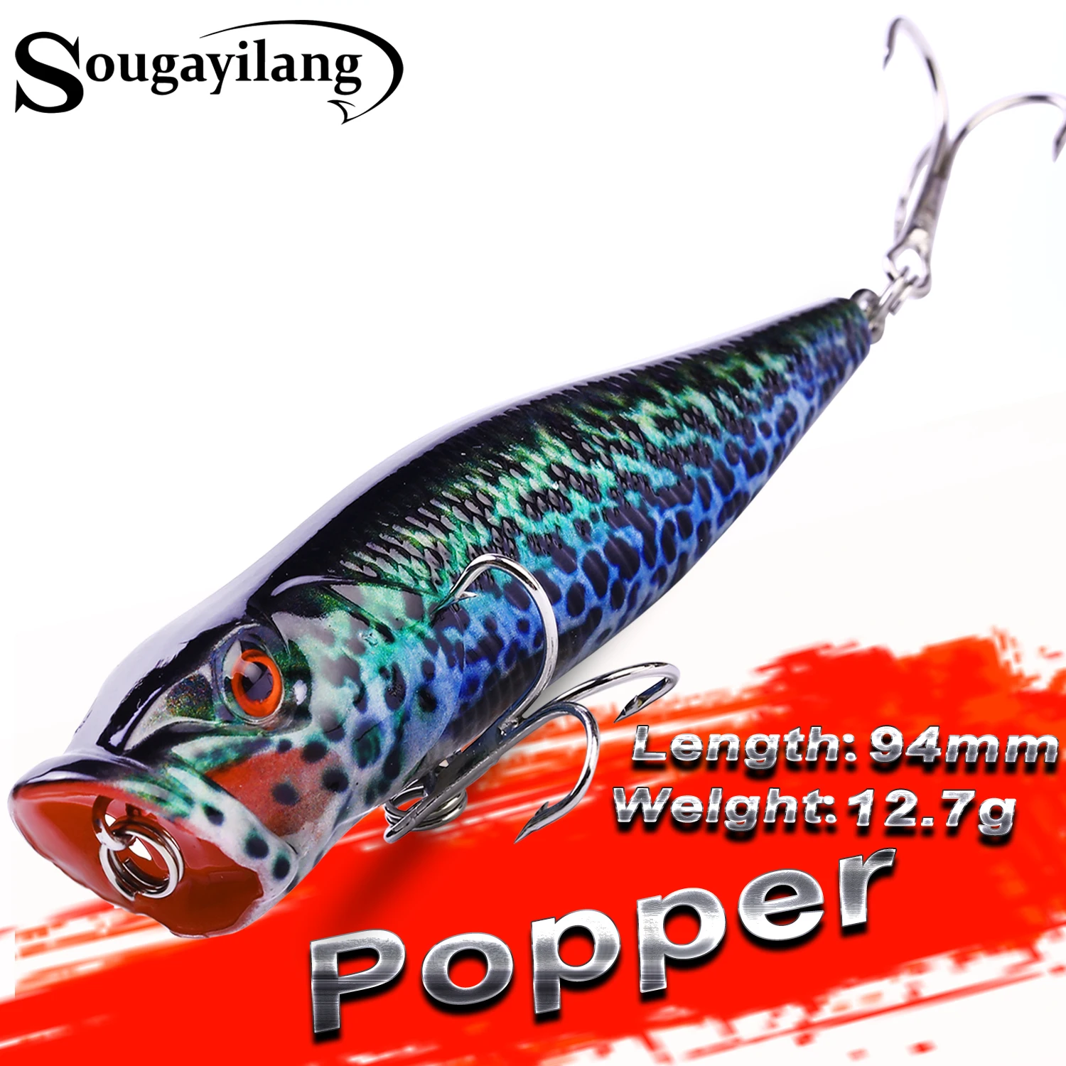 Sougayilang Hot Selling Popper Lure Topwater Bait 94mm 12.7g Fishing Bait Hard Bait Artificial Wobblers Plastic Fishing Tackle