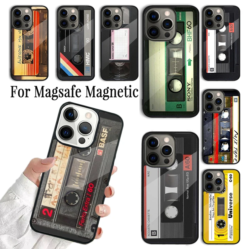 Coque Phone Case For iPhone 16 15 14 13 12 11 Pro Max Plus Magsafe Magnetic Wireless Charging vintage Cassette Tape Vhs poster