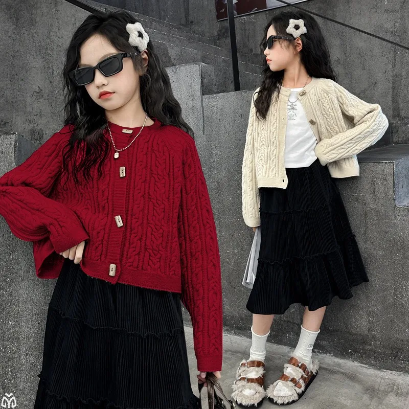 

Children Cardigan 2025 Winter Knitted Jackets for Kids Warm Girls Solid Outerwear Toddler Coats Teens Outerwear Clothing