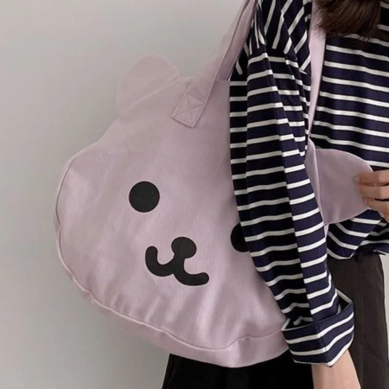 Cute Cartoon Bear Canvas Tote Bag, Double-Sided Shoulder Bag, Large Capacity Shopper Bag for Women, Casual School Bookbag Bags