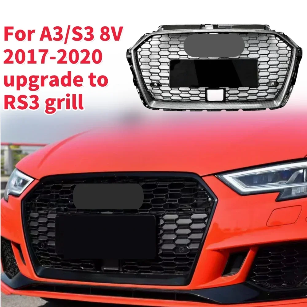 Racing Grills Front Hood Grille Car Front Bumper Grill Center Grille for RS3 Grill for A3/S3 8V 2017-2020 With ACC