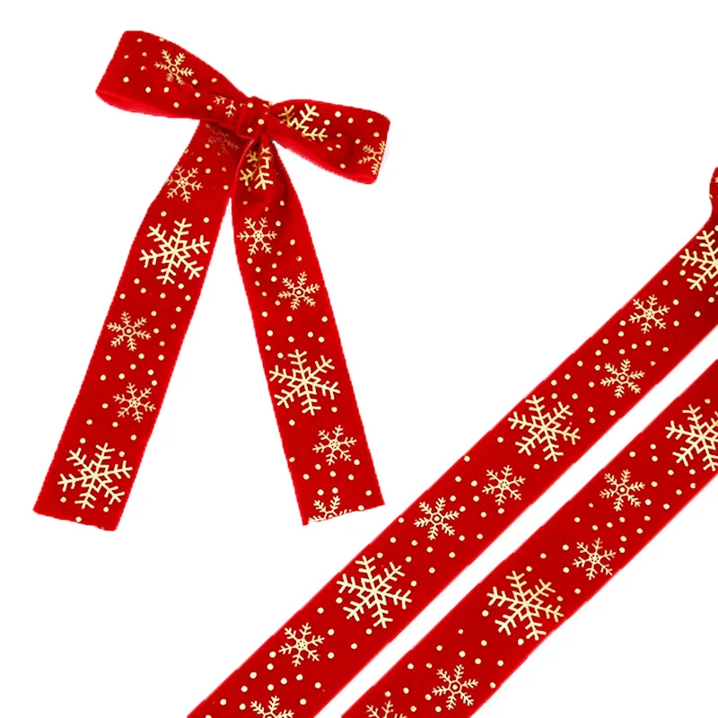 (3yards/bag) 38mm gold stamping Snowflake pattern Velvet Ribbon Christmas Ribbons Gift Wrapping Decoration Holiday Party