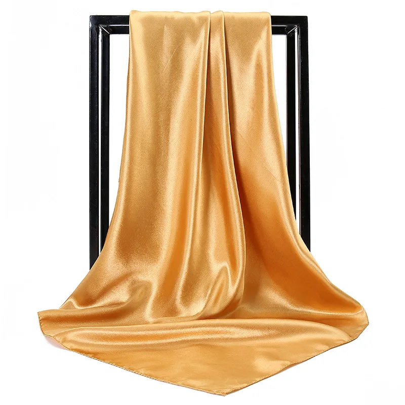 New Satin Solid Color Head Scarf for Women, Faux Silk Professional Flight Attendant Square Scarf Wholesale