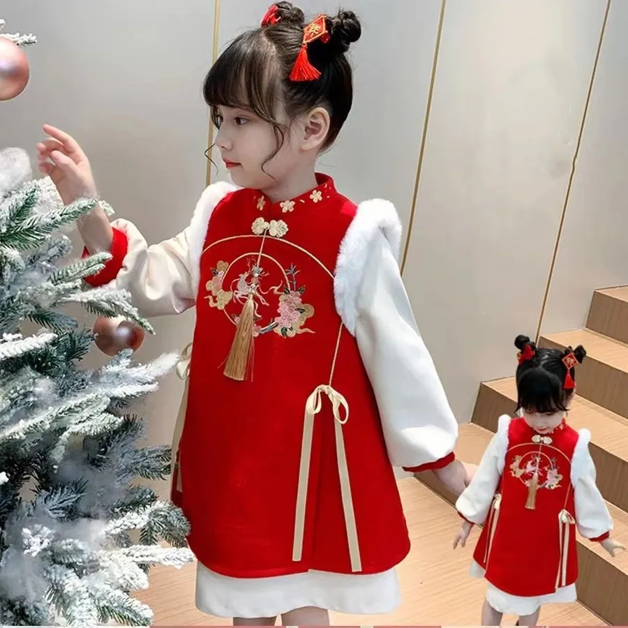 Girl Dress Winter Children Chinese Style Qipao Dress Clothes Thicken Warm Kids Christmas New Year Dress Princess Costume Girls