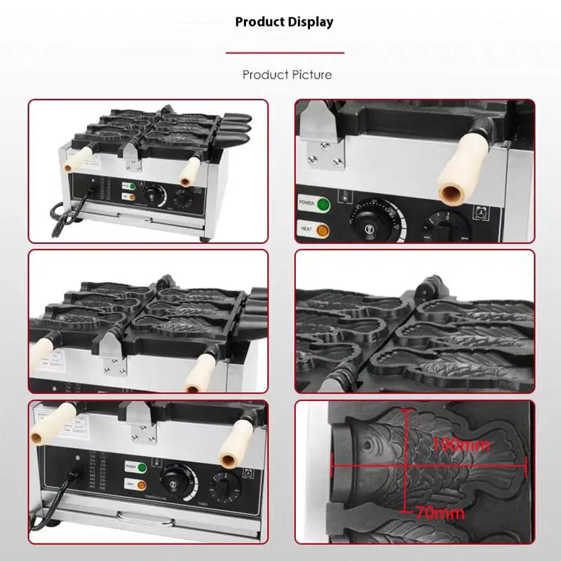 التجارية مفتوحة الفم آلة وافل الأسماك Taiyaki الأسماك على شكل الهراء الحديد طلاء غير لاصق الفولاذ المقاوم للصدأ وجبة خفيفة الكعك الحديد