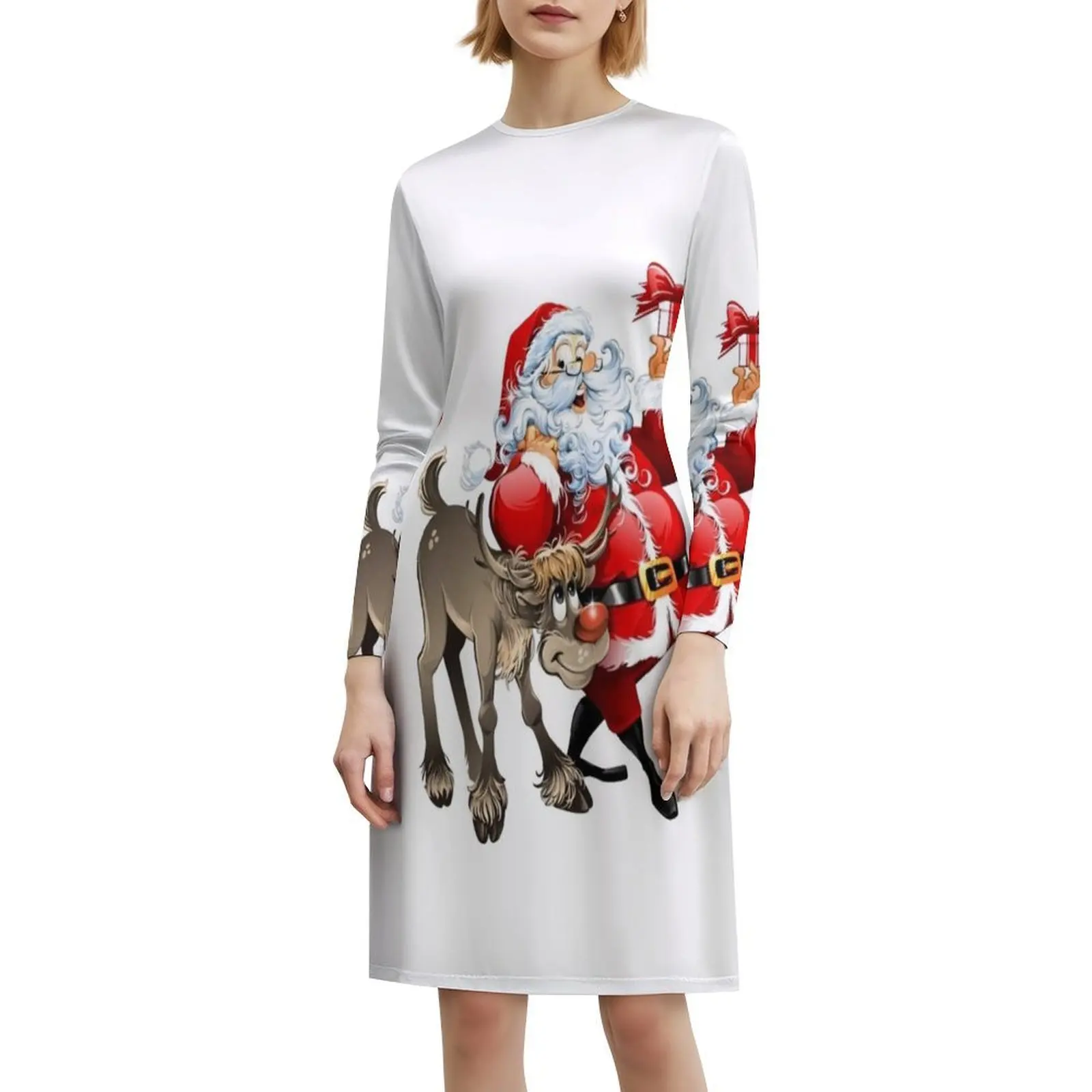 فستان حفلات نسائي من Santa And Rudolph ملابس عصرية مطبوعة للنادي للسيدات سانتا رودولف عيد الميلاد الرنة رودولف The #6